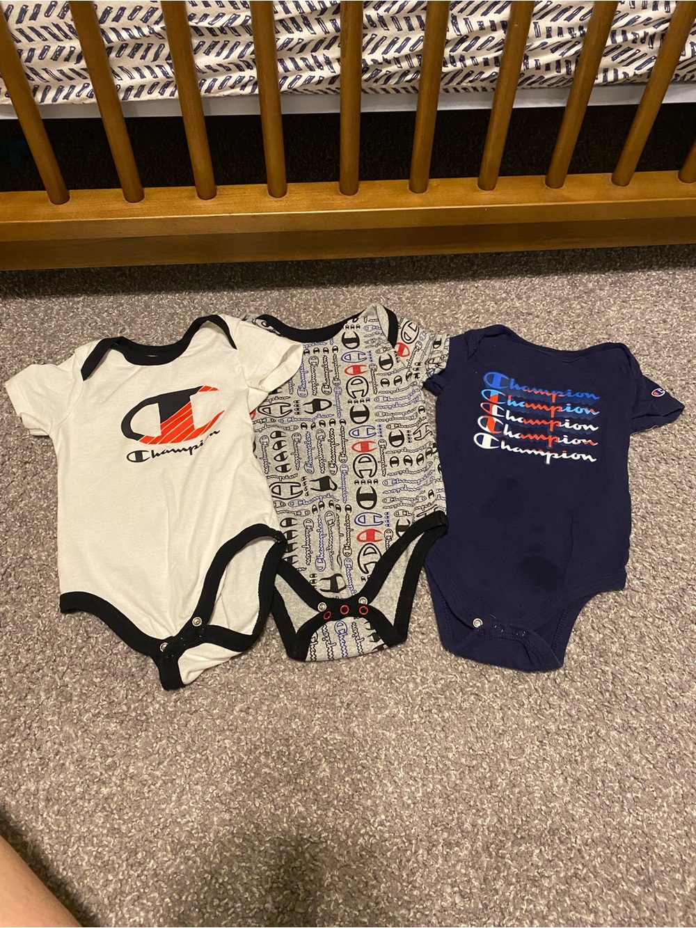Champion Baby One-Piece Bodysuits – Navy, White, Gray Pattern
